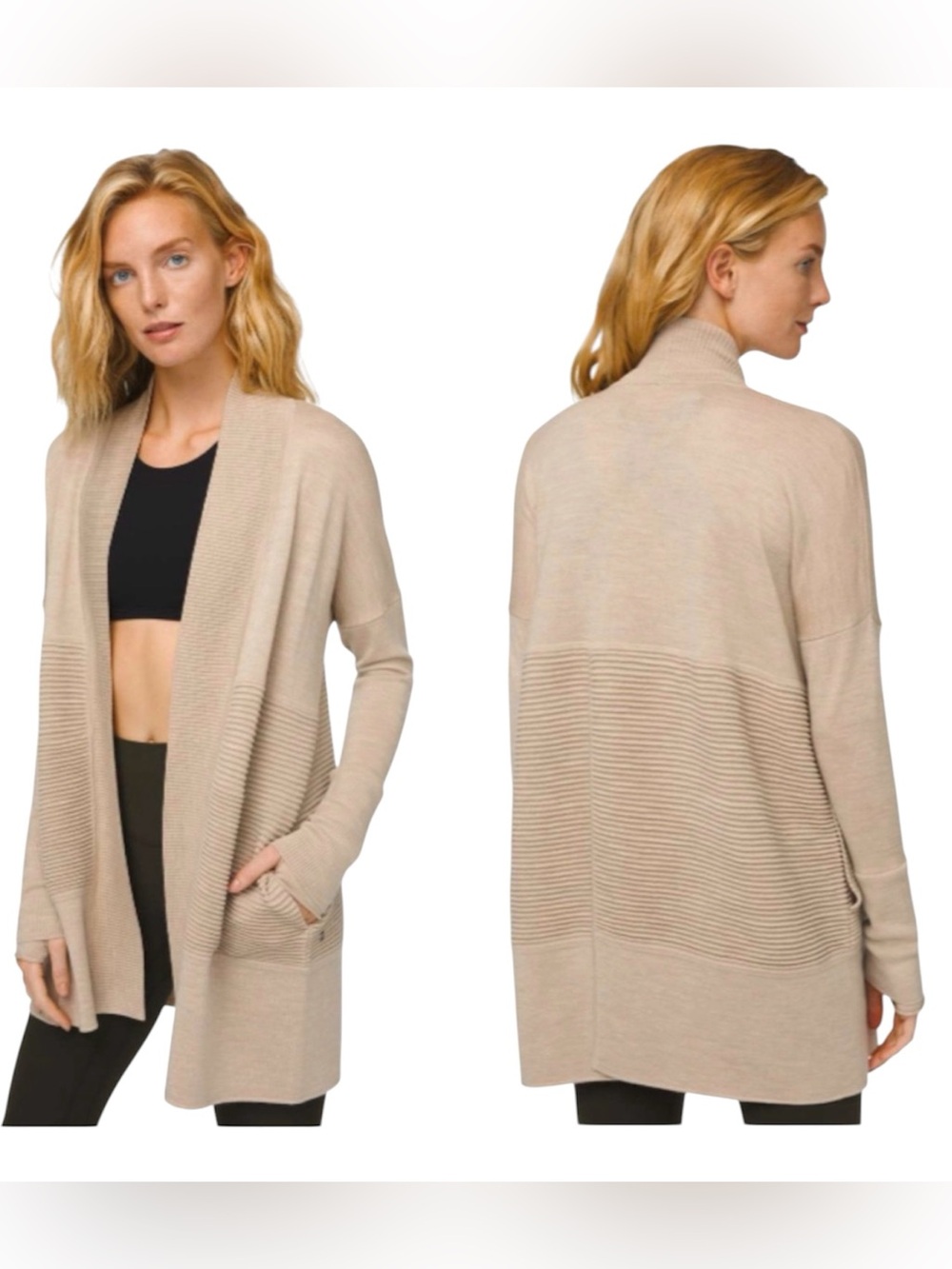 Lululemon 100% Merino Wool Long Open Cardigan Taupe Size 4